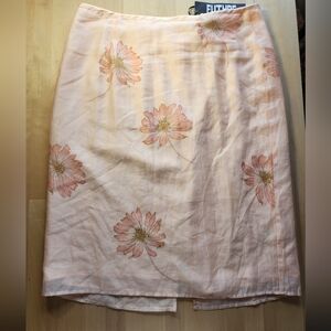 Pink Peach Floral Cosmos Print Midi Skirt